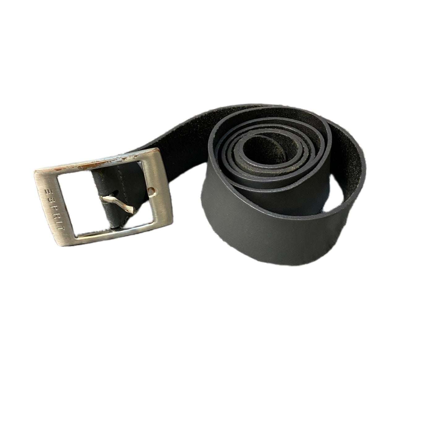 Esprit Waist Belt Men Black Leather Rectangular Silver Pin Buckle 45 Inches