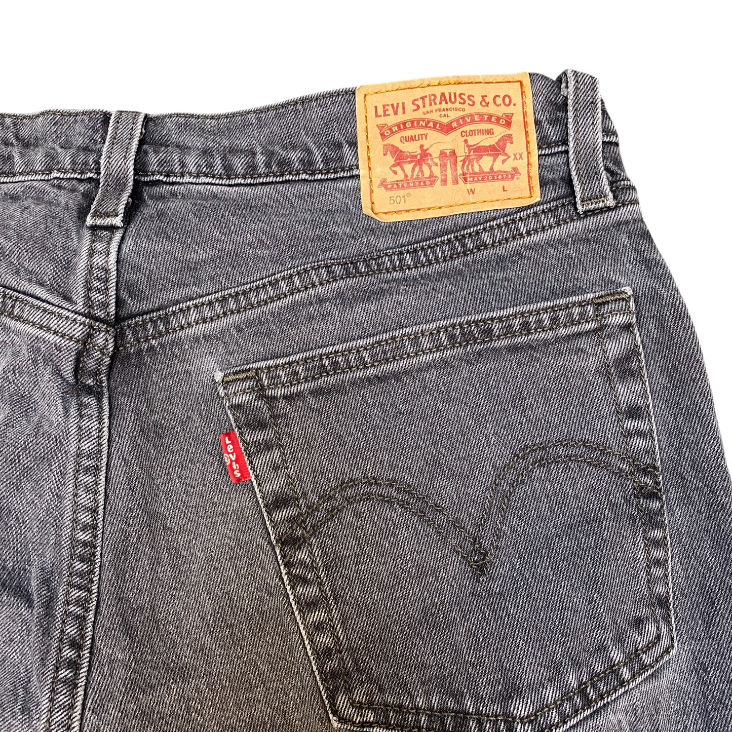 Levi's 501 Jeans Mens 30" Waist Grey Denim Premium Streetwear Flat Front Raw Hem