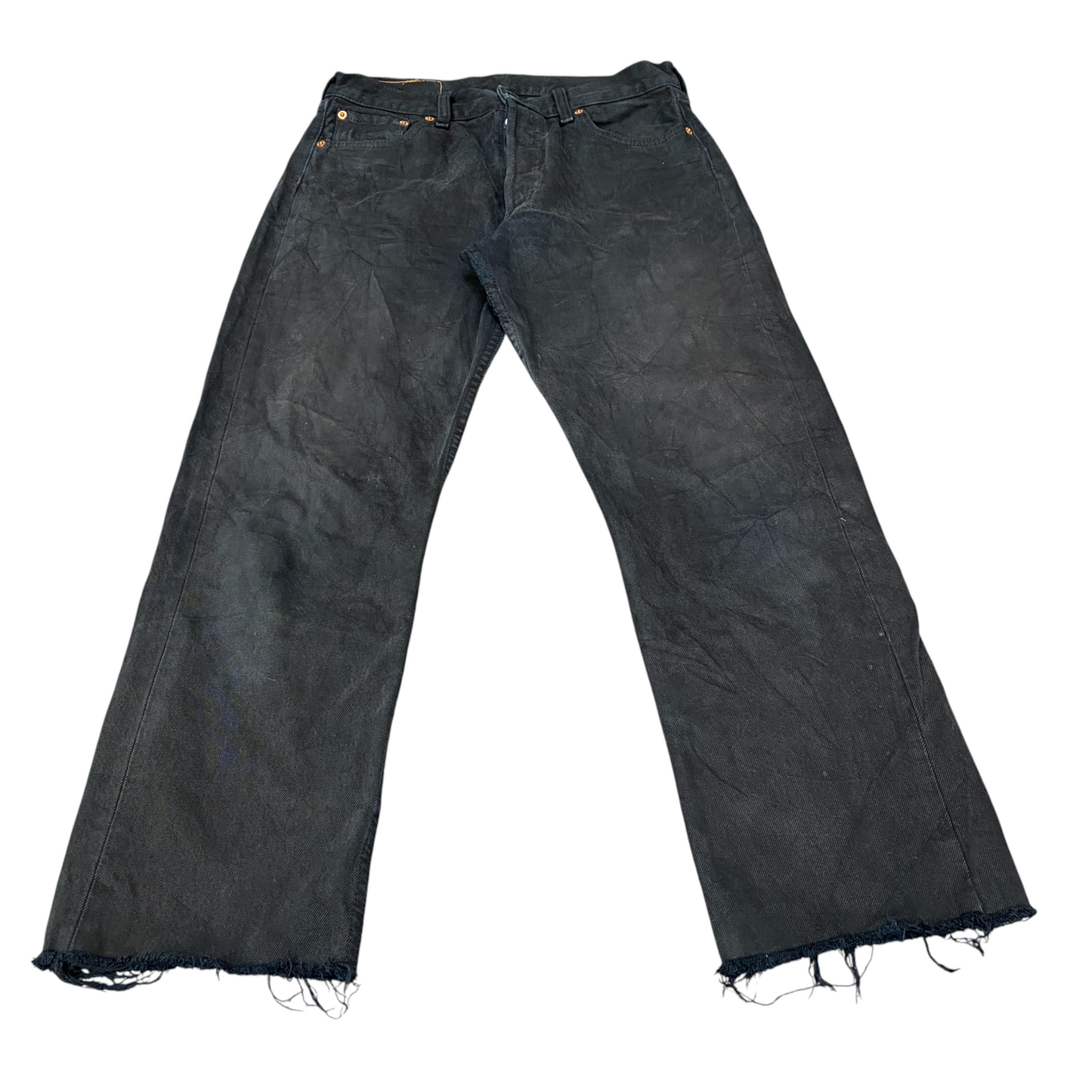 Levi's 501 Jeans Mens 31" Waist Black Denim Flat Front Streetwear Grunge Raw hem