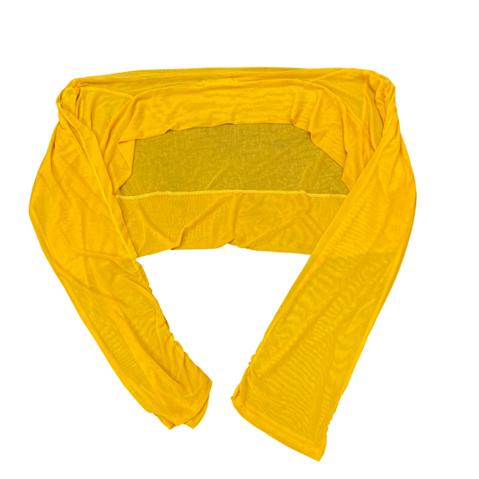 Rimoda Cropped Top Womens L Yellow Solid Sheer Long Sleeve Boat Neck Pullover