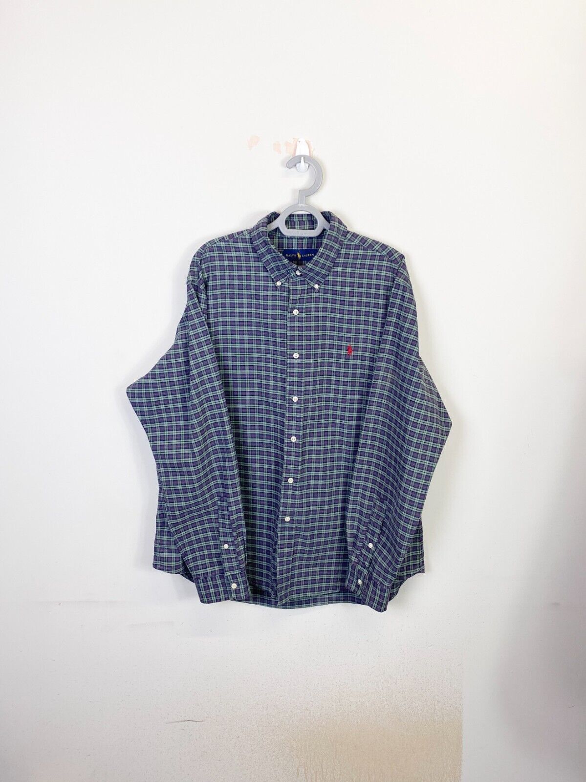 Ralph Lauren Shirt Mens XL Blue Plaid Long Sleeve Small Red Polo Pony Logo