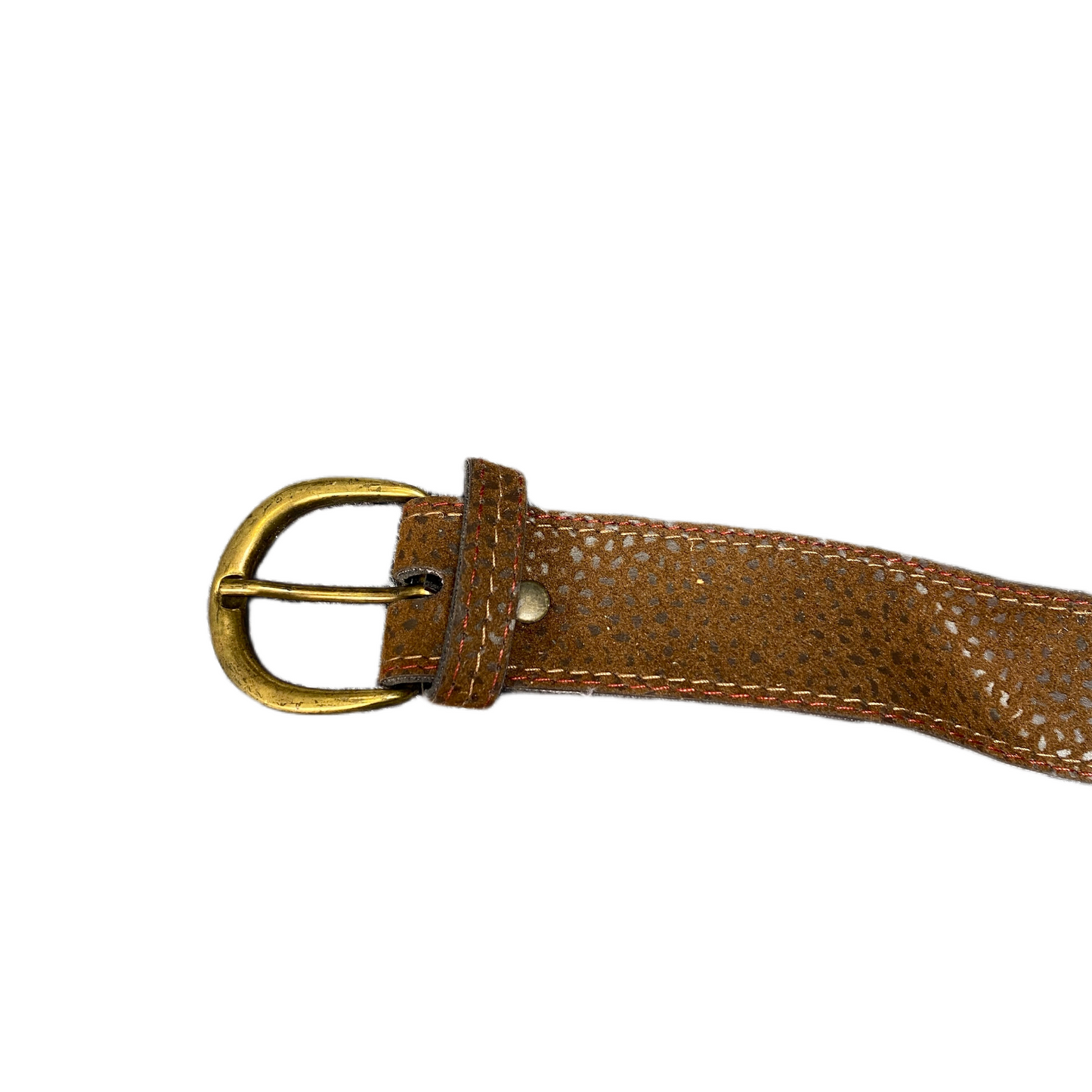Vintage Women Brown Textured Suede Leather Belt Gold Tone Pin Buckle 35.5 inches
