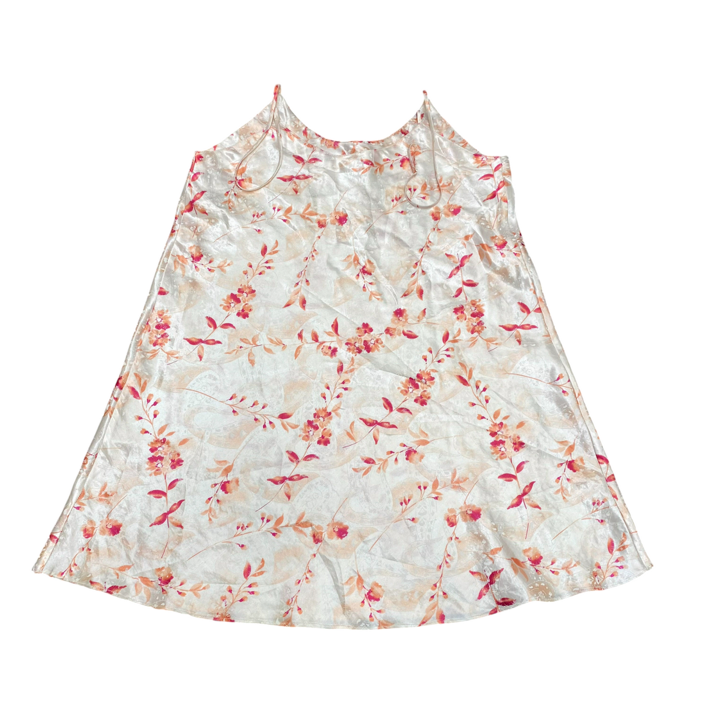 Queentex Camisole Top Womens S Cream Floral Satin Spaghetti Strap Pullover