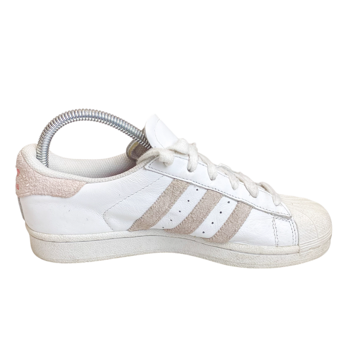 Adidas Superstar Athletic Sneakers Girls 3.5 White Leather Grey 3 Stripe Lace Up