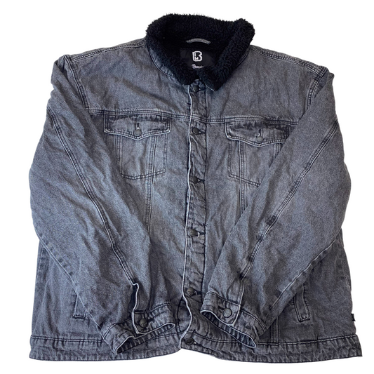 Brandit Trucker Jacket Mens L Grey Denim Sherpa Lined Individual Wear Button-Up