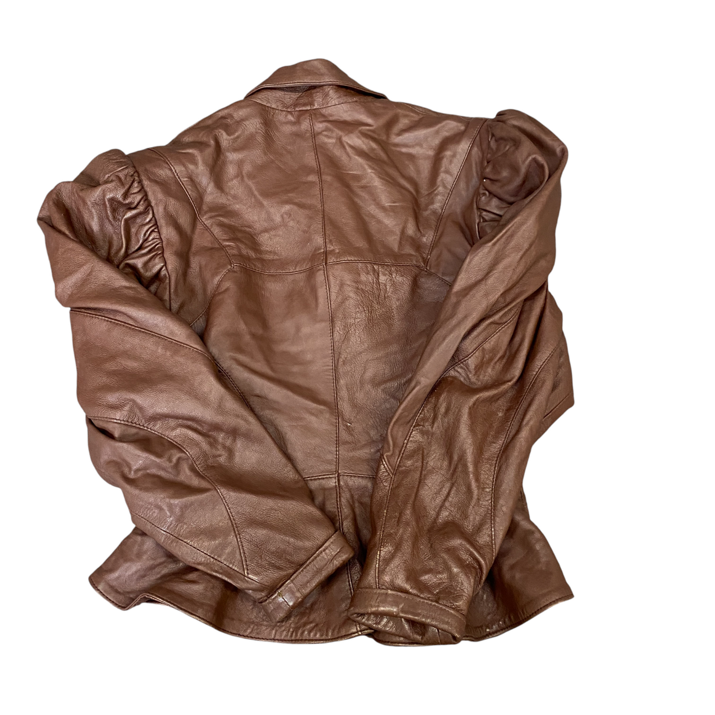 Womens Leather Blazer Jacket Small Brown Lined Notch Lapel Single Breasted