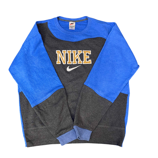 Nike Reworked Sweatshirt Mens Large Blue Grey Embroidered Spell Out Logo Y2K