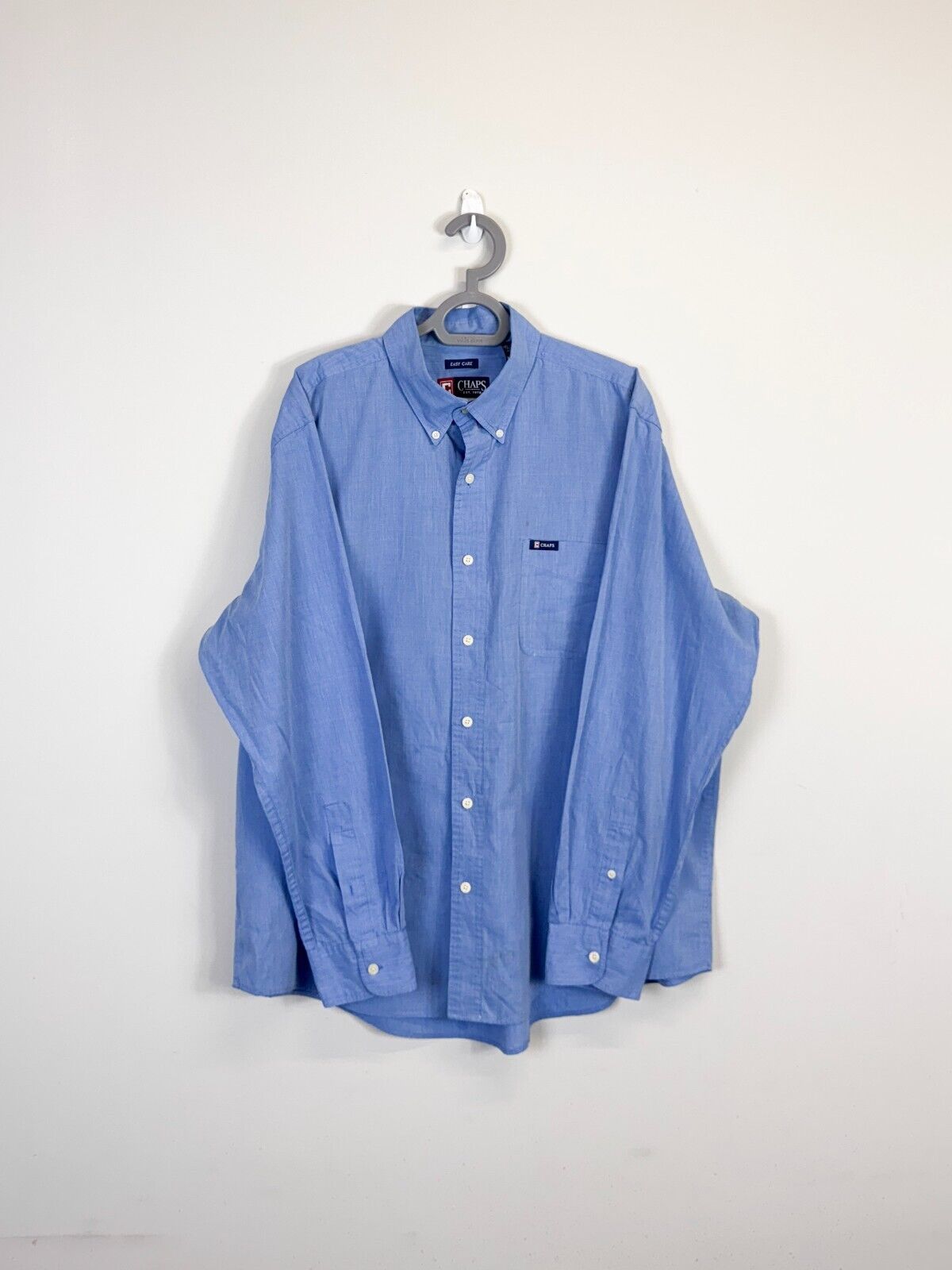 Chaps Shirt Men XL Blue Cotton Easy Care Logo Tag Long Sleeve Casual Button Down