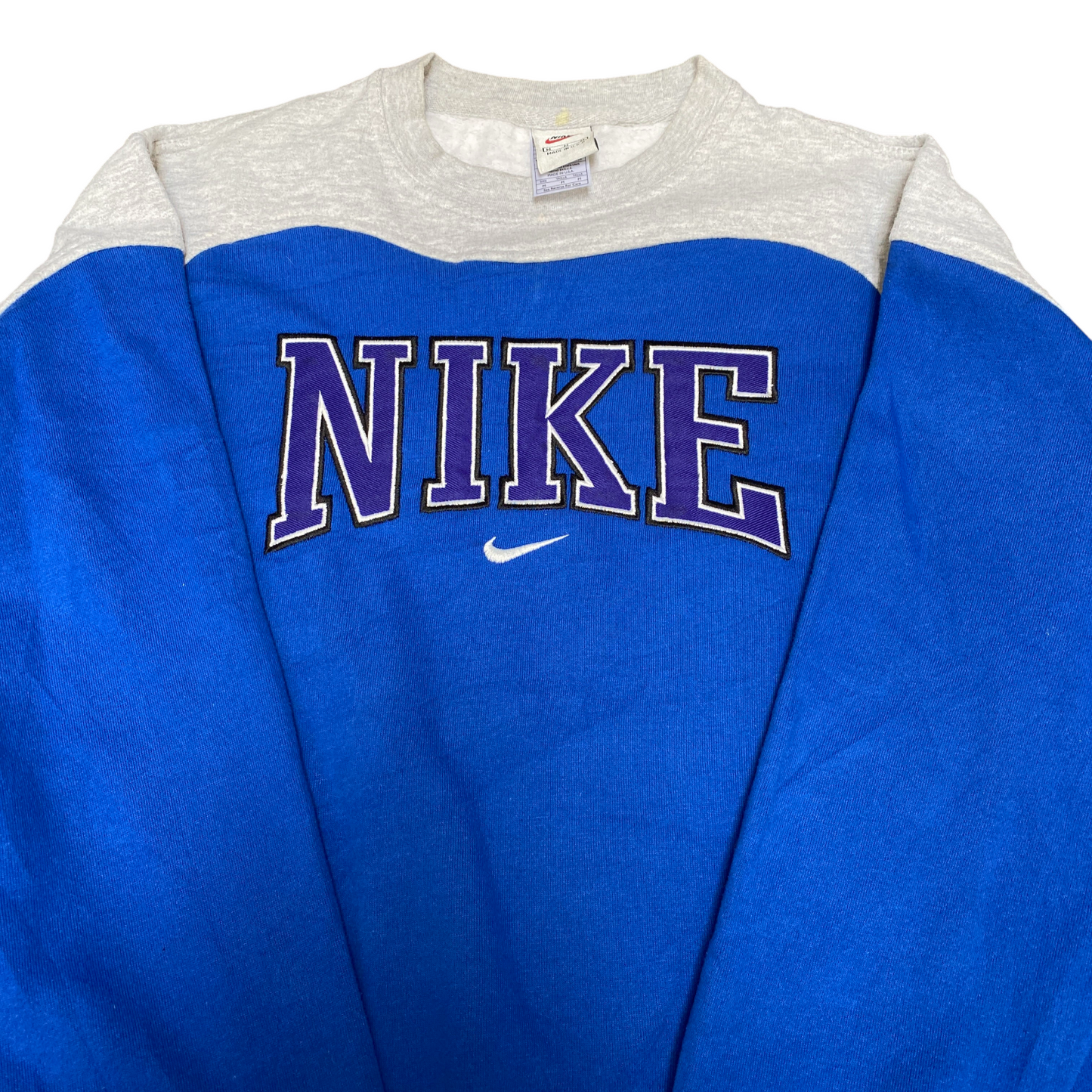 Nike Reworked Sweatshirt Mens M Blue Grey Embroidered Spellout Logo Vintage Y2K