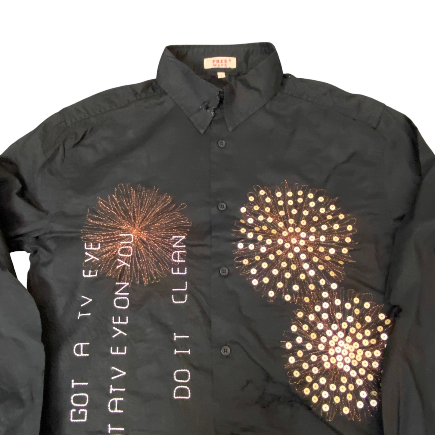Free Wave Shirt Mens L Black Sequins Regular Fit Long Sleeve Collar Button Down
