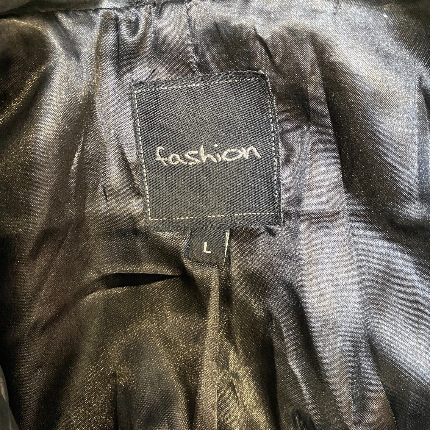 Fashion Leather Blazer Jacket Women's L Black Oxford Single Breasted Notch Lapel