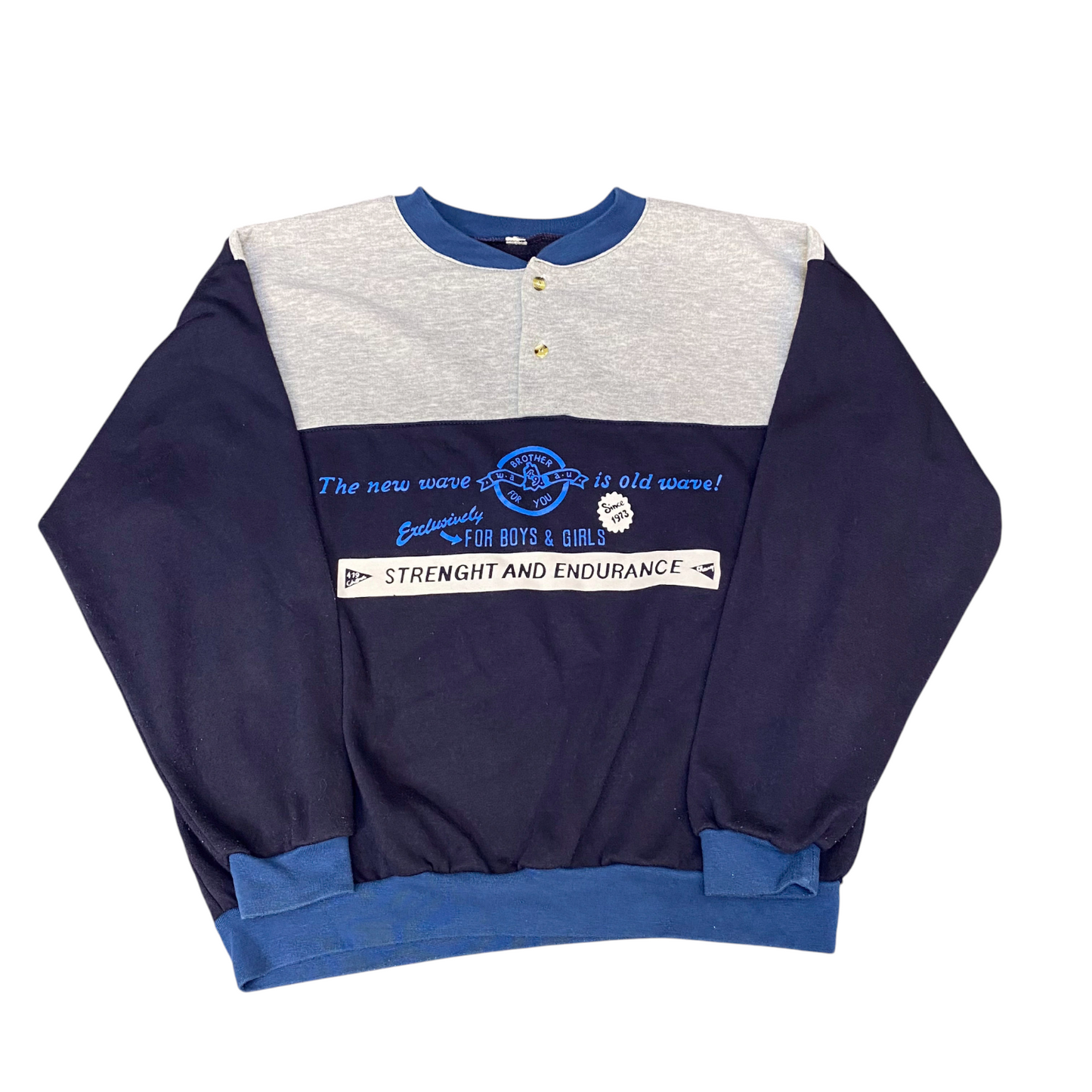 Sweatshirt Mens Medium Blue Grey Colourblock Long Sleeve 1/4 Buttons Pullover