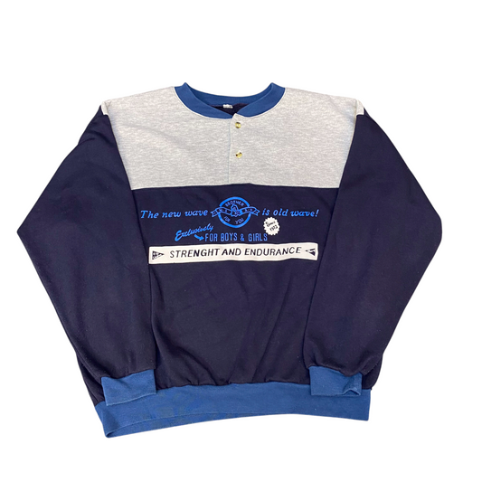 Sweatshirt Mens Medium Blue Grey Colourblock Long Sleeve 1/4 Buttons Pullover