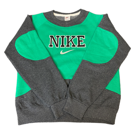 Nike Reworked Sweatshirt Mens S Green Grey Embroidered Spellout Logo Vintage Y2K