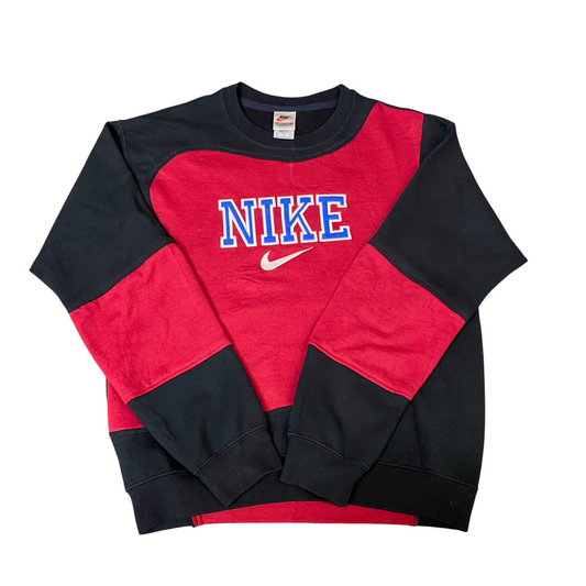 Nike Reworked Sweatshirt Mens Medium Black Red Embroidered Spellout Logo Vtg Y2K