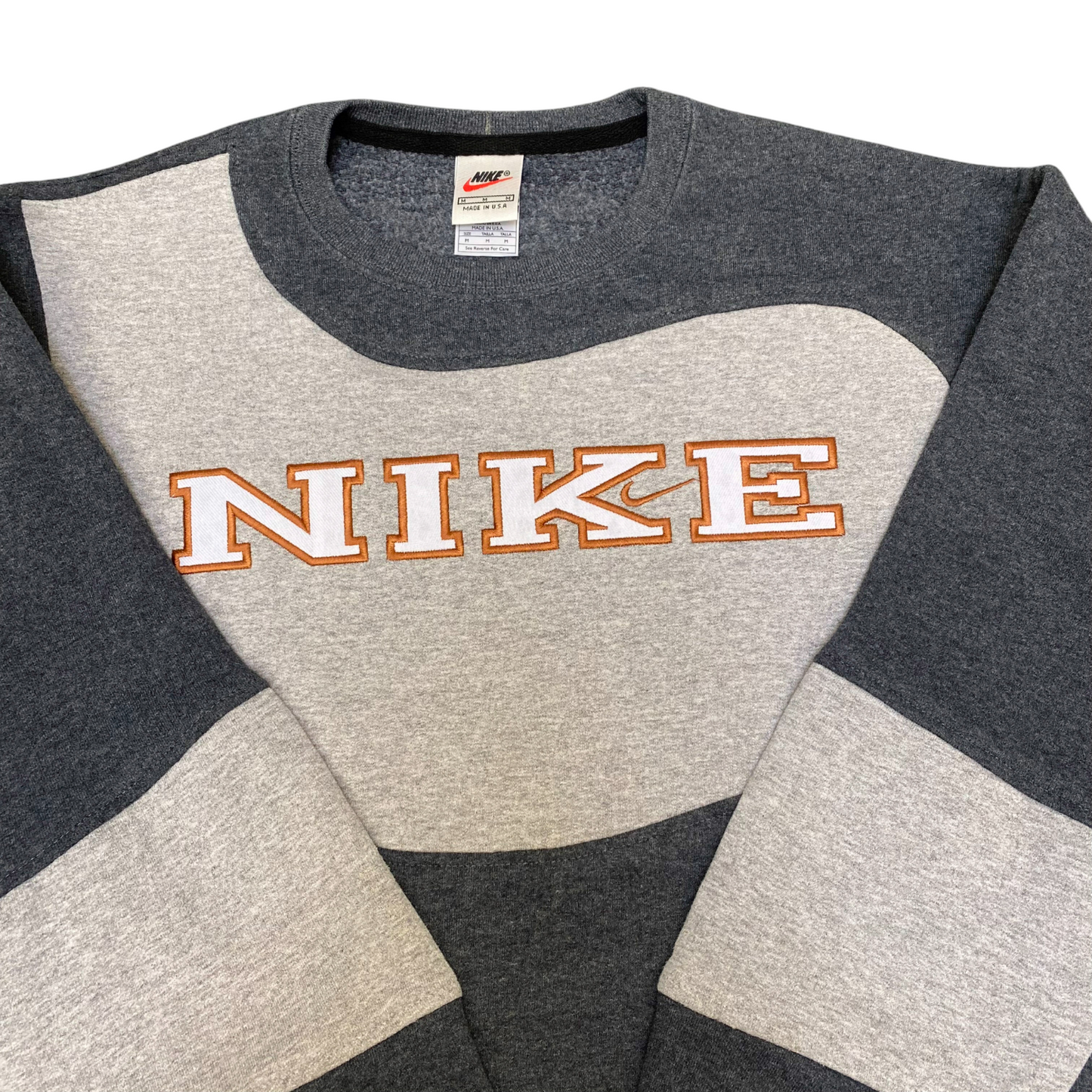 Nike Reworked Sweatshirt Mens M Grey Embroidered Spell Out Logo Y2K Crew Neck