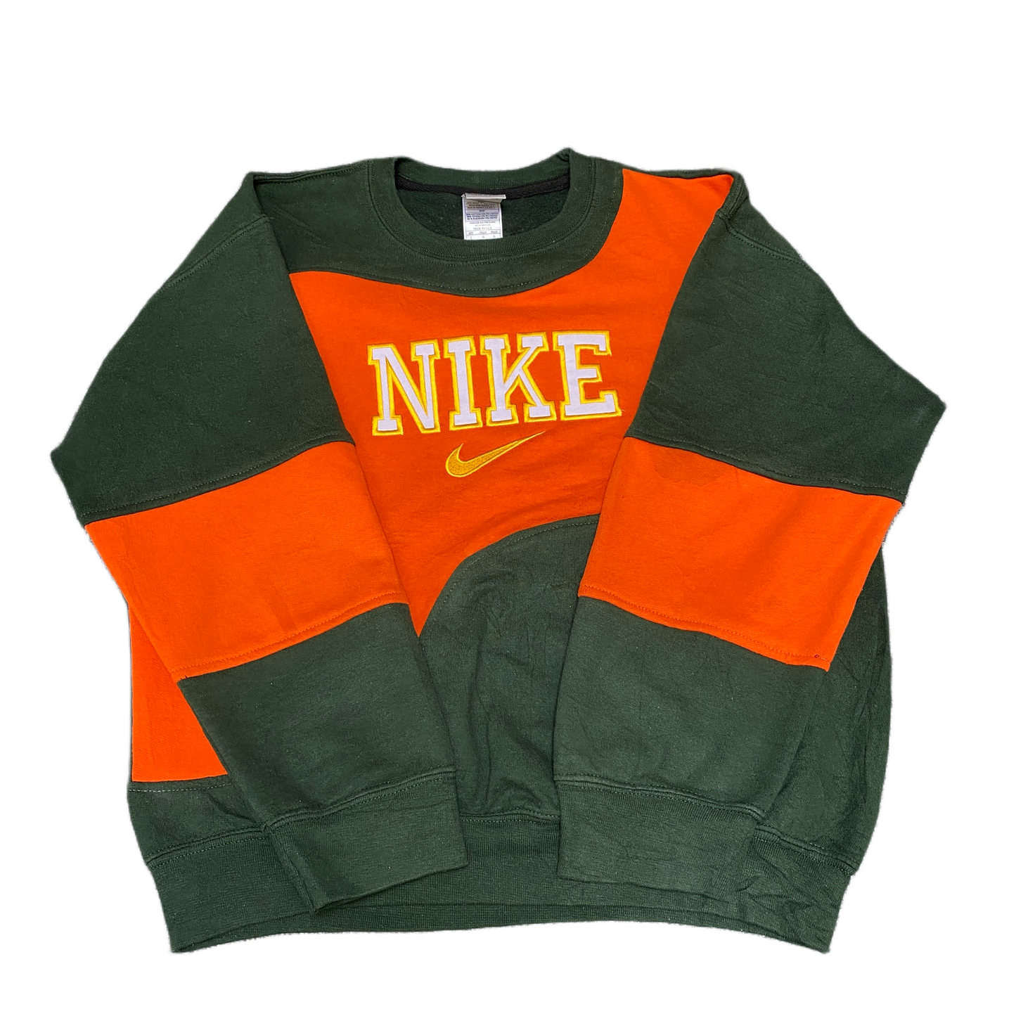 Nike Reworked Sweatshirt Mens L Orange Green Embroidered Spellout Logo Vtg Y2K