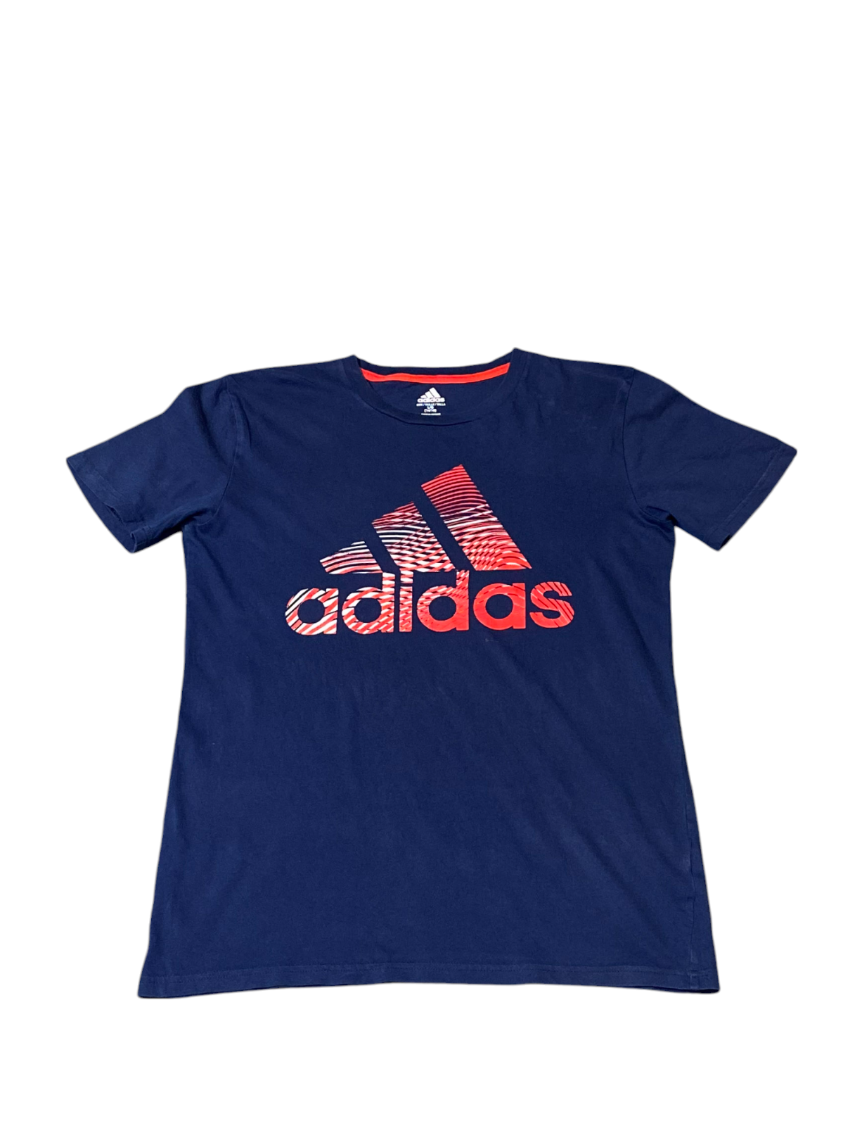 adidas Shirt Boys Large Blue 3 Stripes Panel Logo Short Sleeve Crew Neck Tee