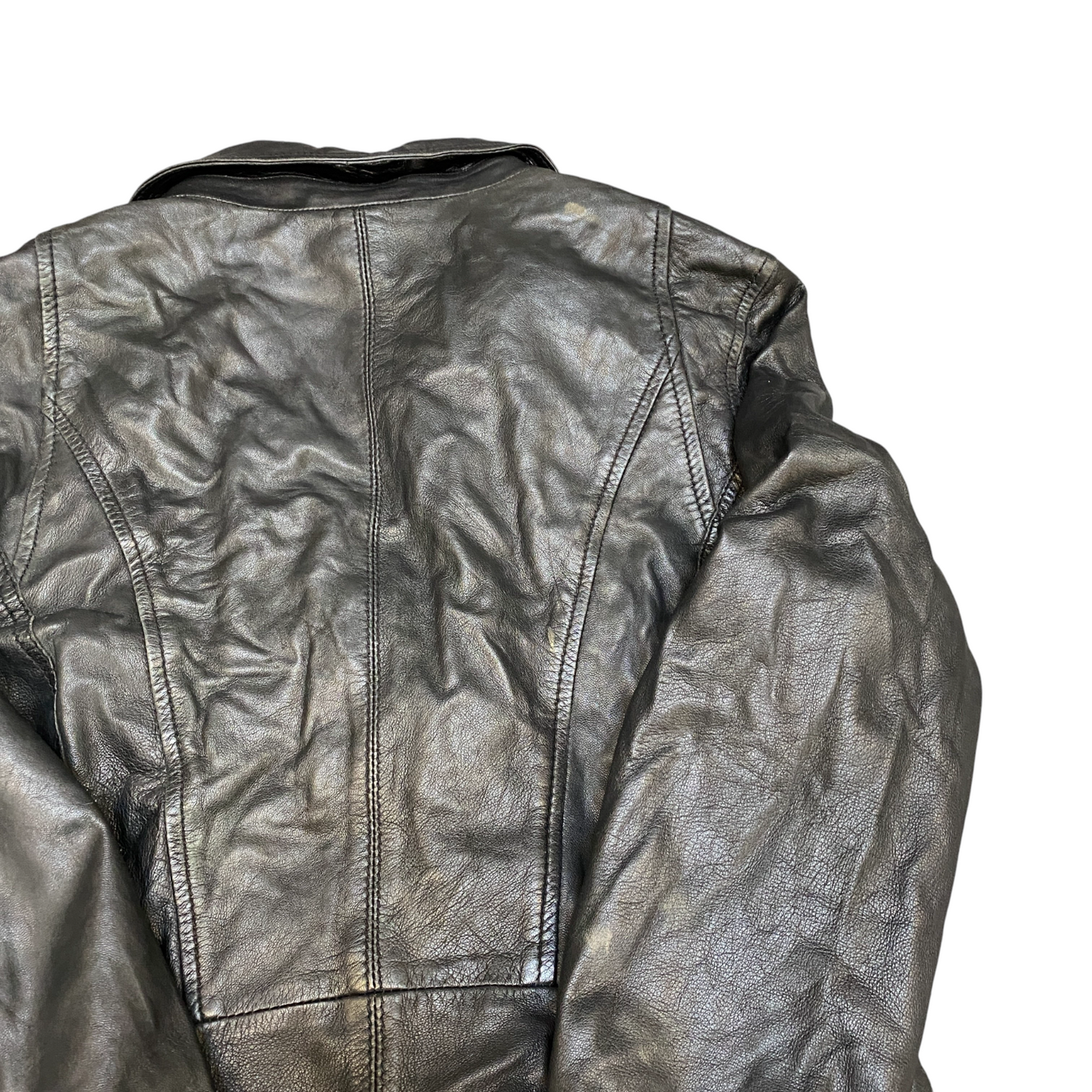 Arma Genuine Leather Blazer Jacket Womens M Black Notch Lapel Single Breasted