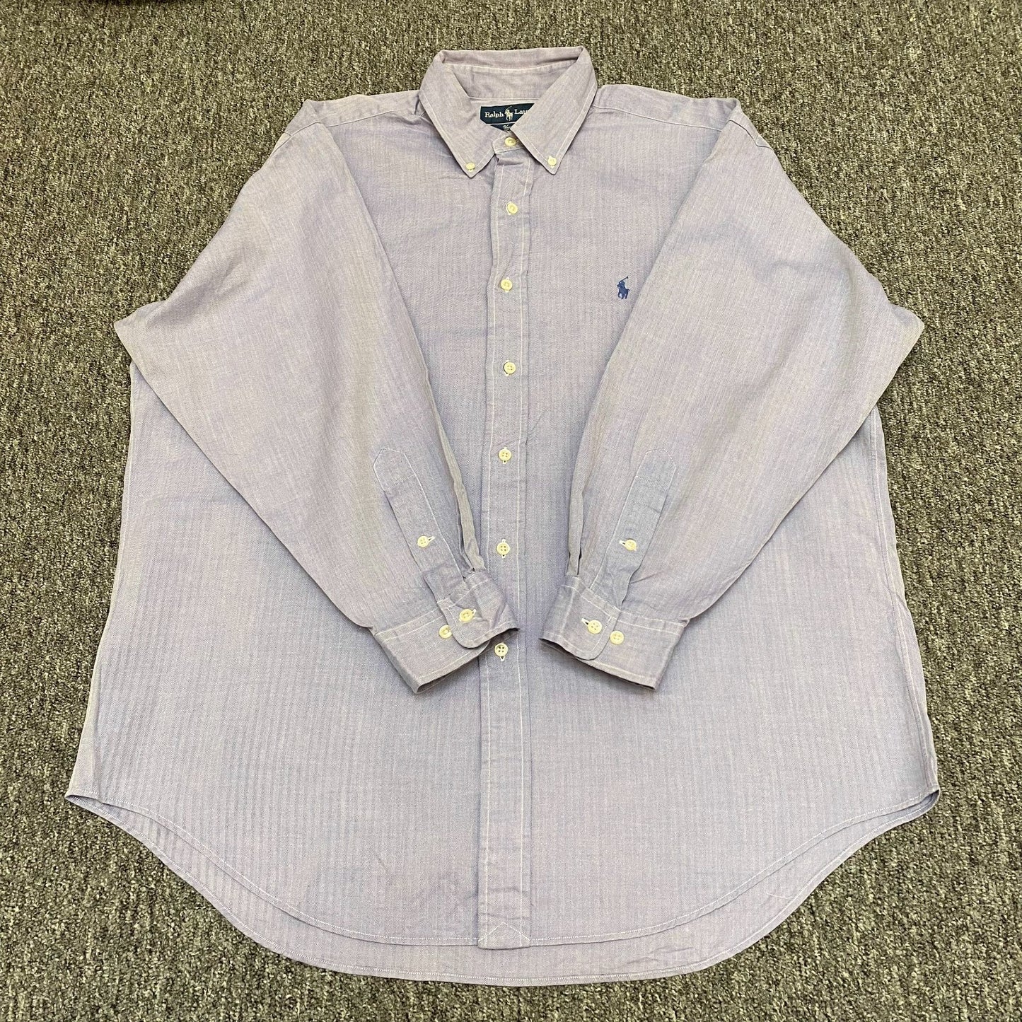 Ralph Lauren Formal Shirt Mens XL Blue Herringbone Yarmouth Logo Button Down