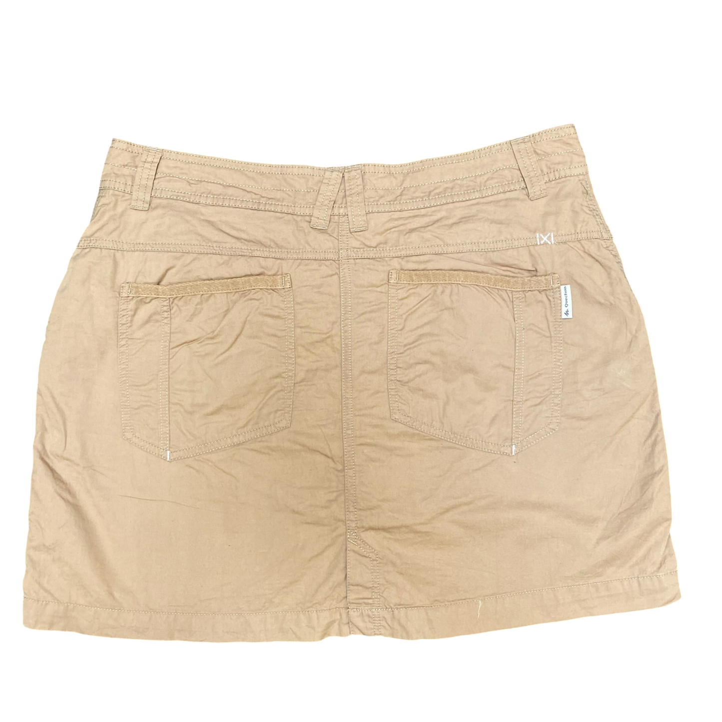 Quechua Mini Skirt Womens XXL Cream Canvas Pockets Flat Front Back Slit Outdoor