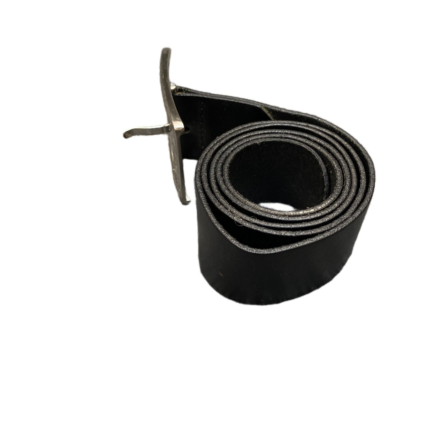 Esprit Waist Belt Mens Black Leather Adjustable Silver Pin Buckle 37 inches