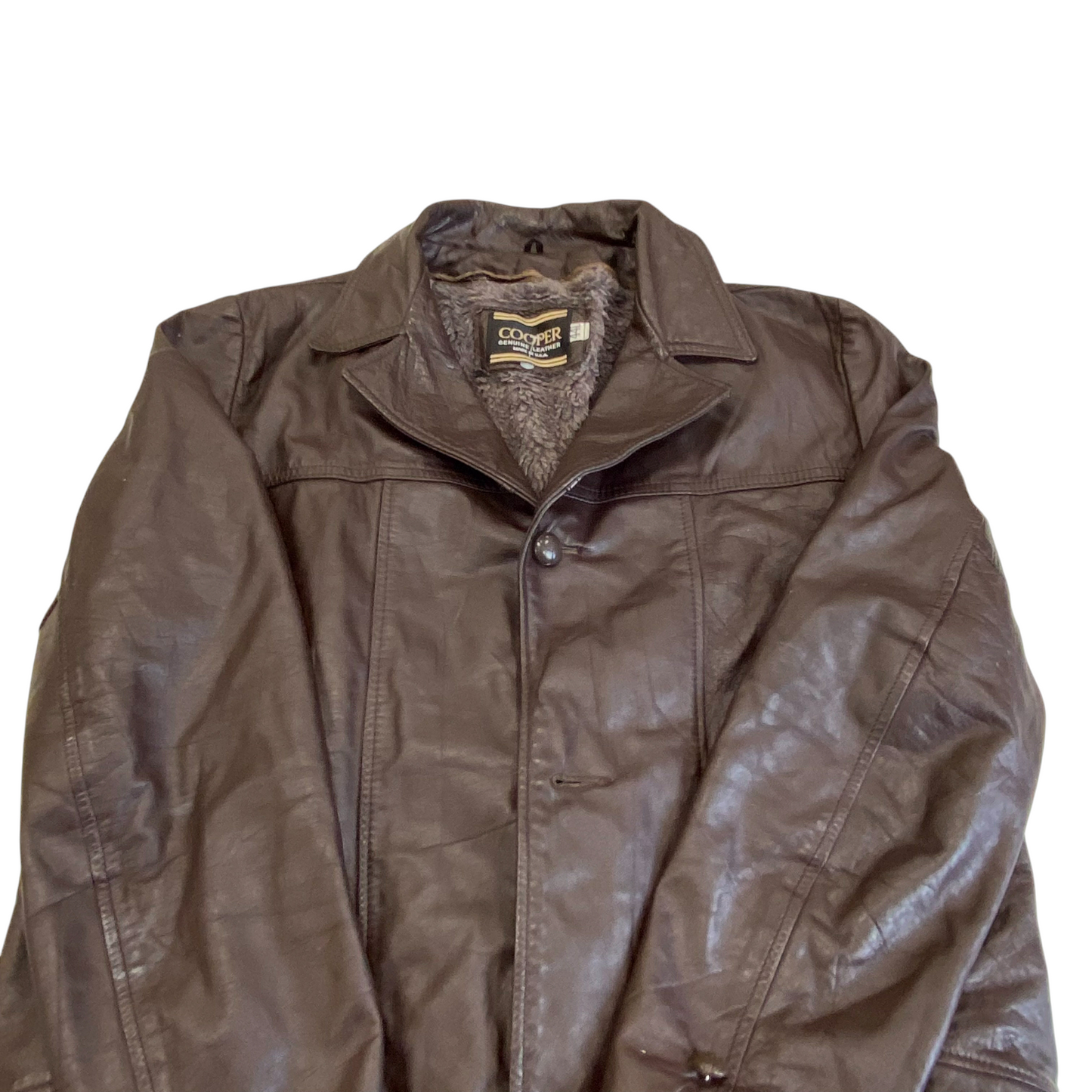 Jacket Mens XL Brown Genuine Leather Long Sleeve Notch Button Front Outdoor