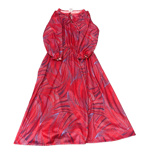 C&A A-Line Dress Womens M Red Polka Dot Cinch Waist Keyhole Tie Neck Pullover