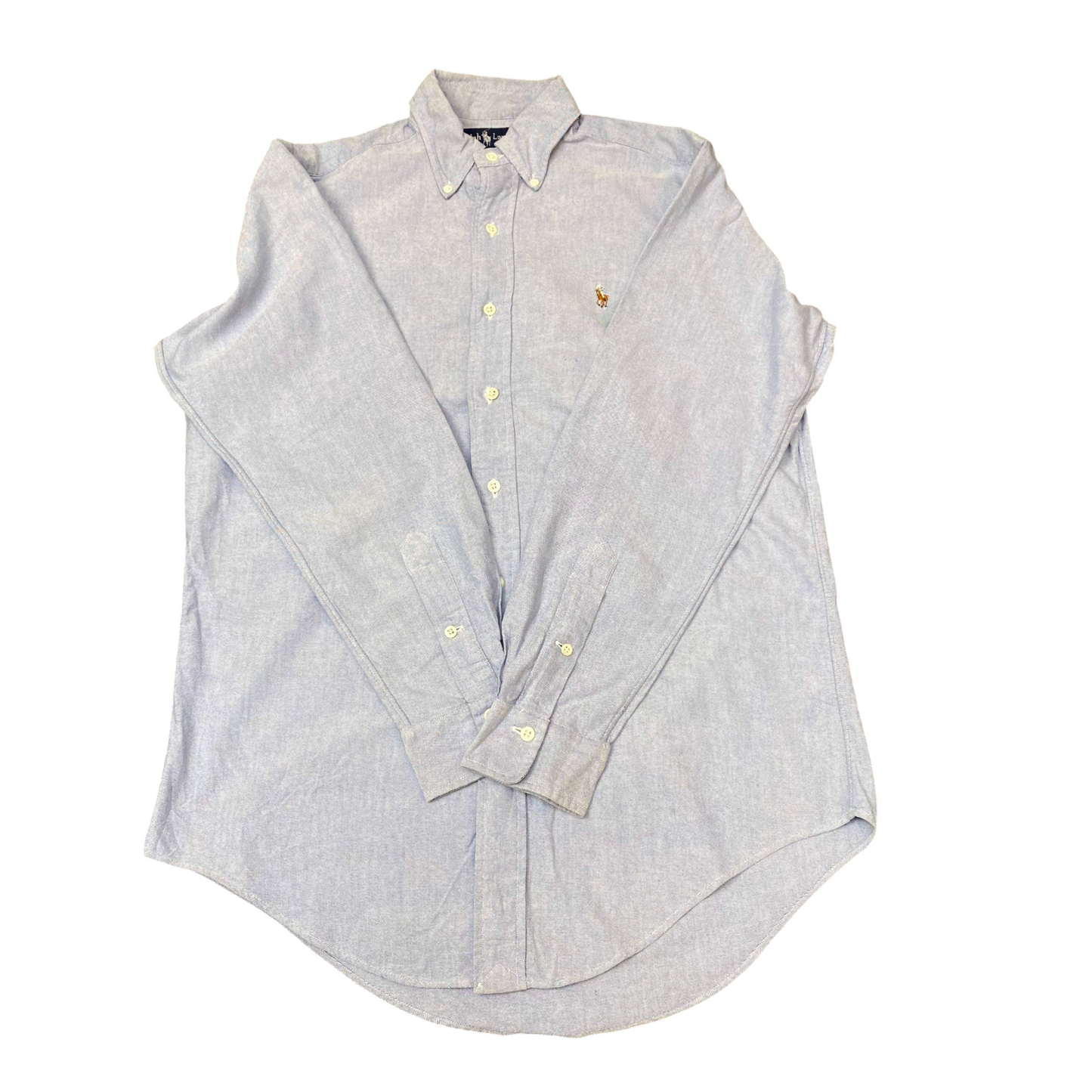 Ralph Lauren Formal Shirt Mens M Blue Long Sleeve Brown Pony Logo Button Down