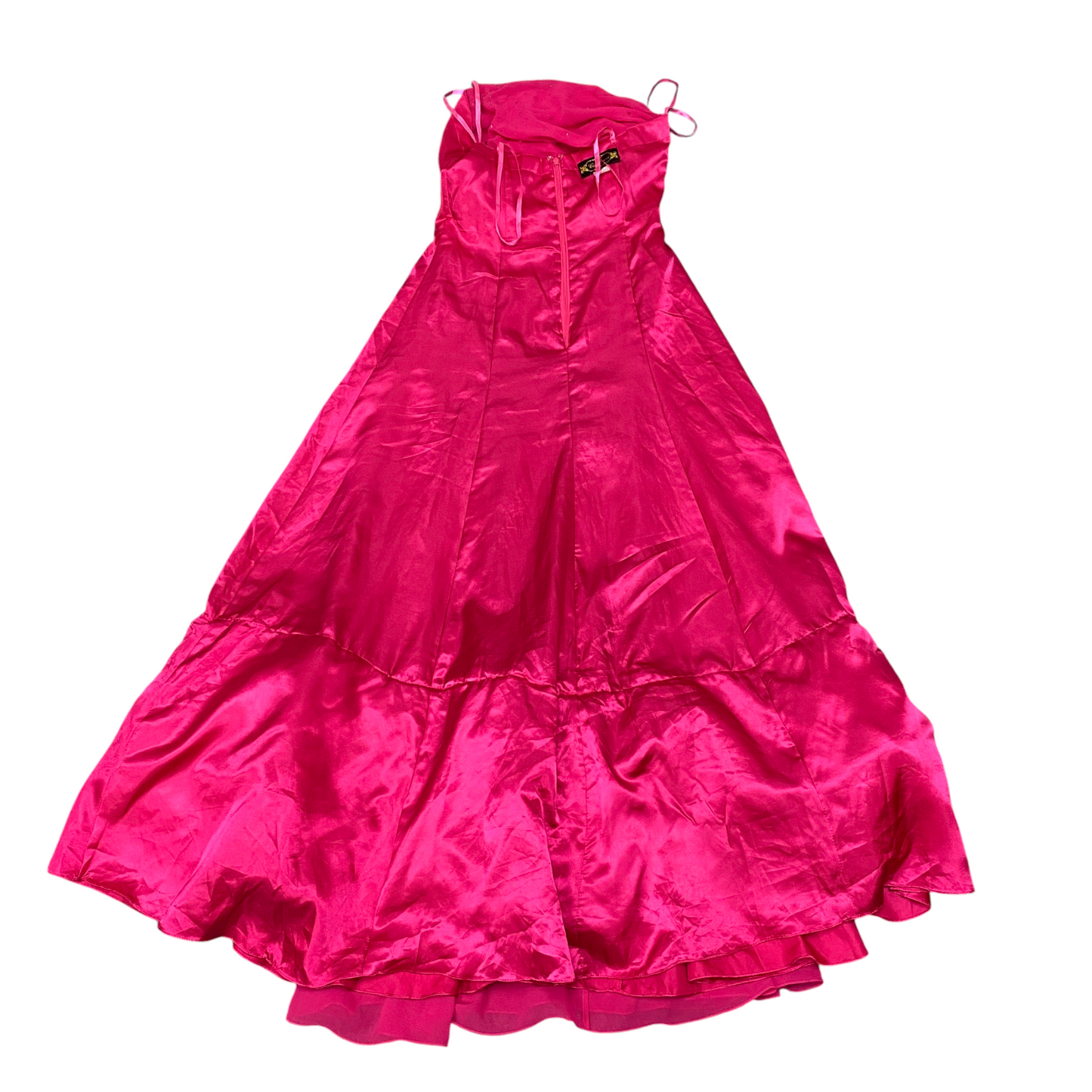 Carducci Long Maxi Dress Womens S Pink Satin Spaghetti Strap Classic Back Zip