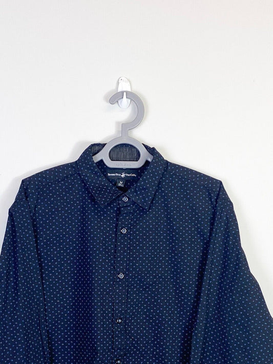 Beverly Hills Shirt Mens Medium Black Patterned Long Sleeve Collared Button Down