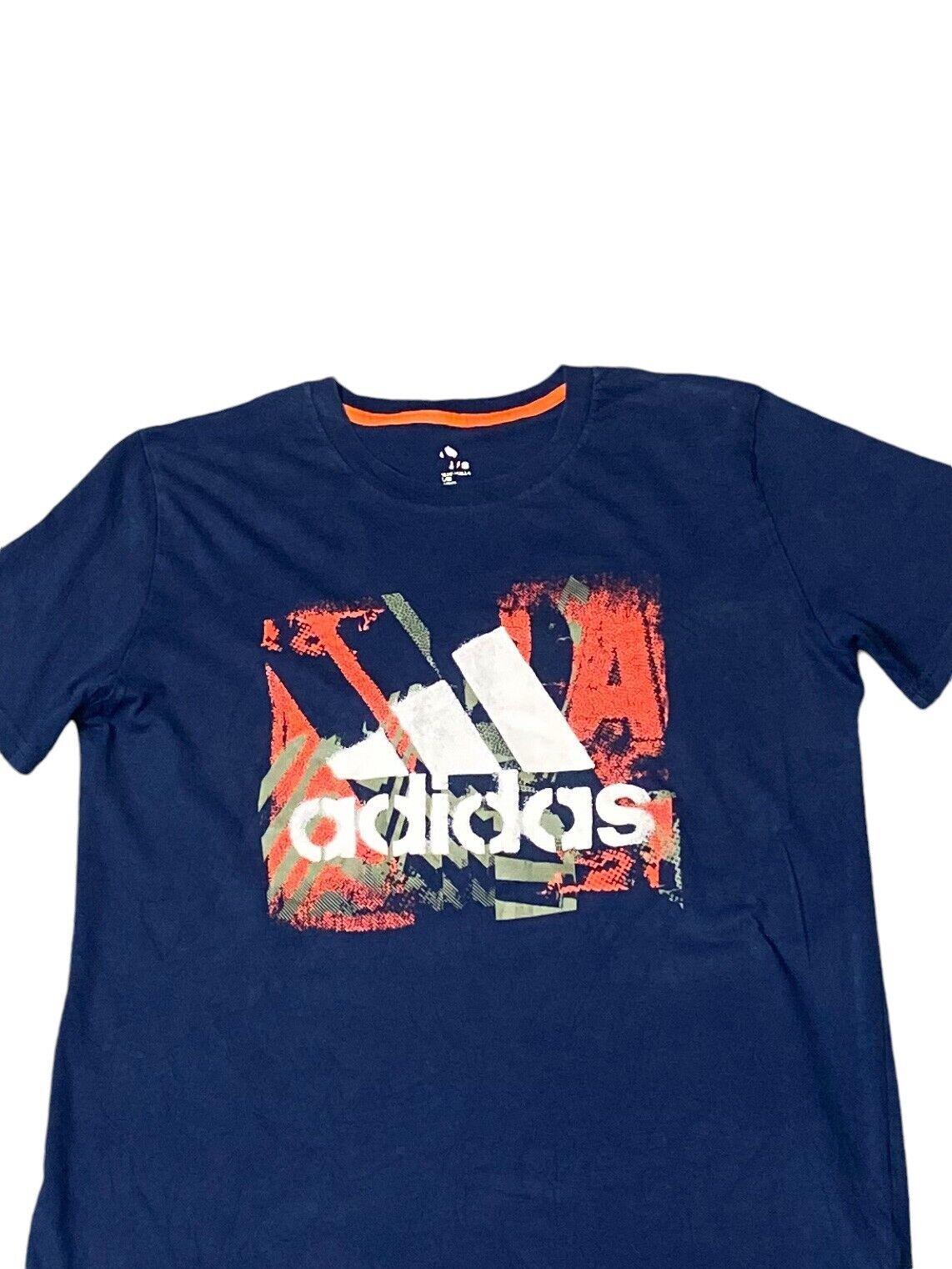 Adidas T-Shirt Boys Large (14-16) Blue Short Sleeve Logo Crew Neck Pullover Tee