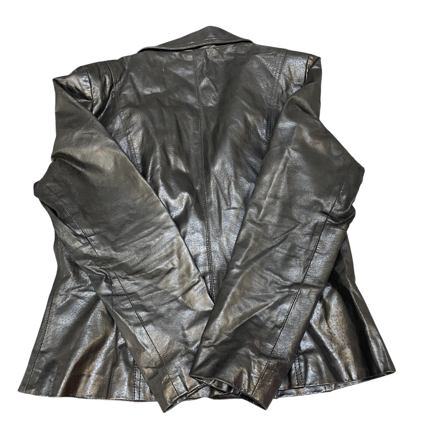 Fashion Leather Blazer Jacket Women's L Black Oxford Single Breasted Notch Lapel