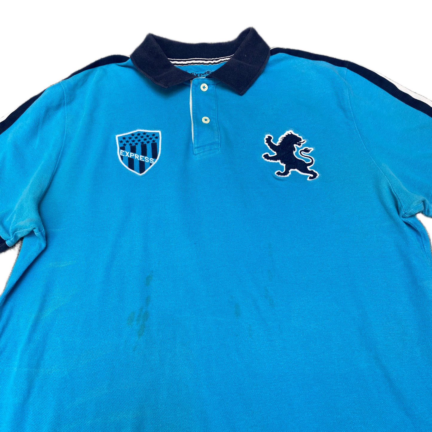 Express Pique Polo Shirt Mens Large Blue Modern Fit Stretch Golf Performance