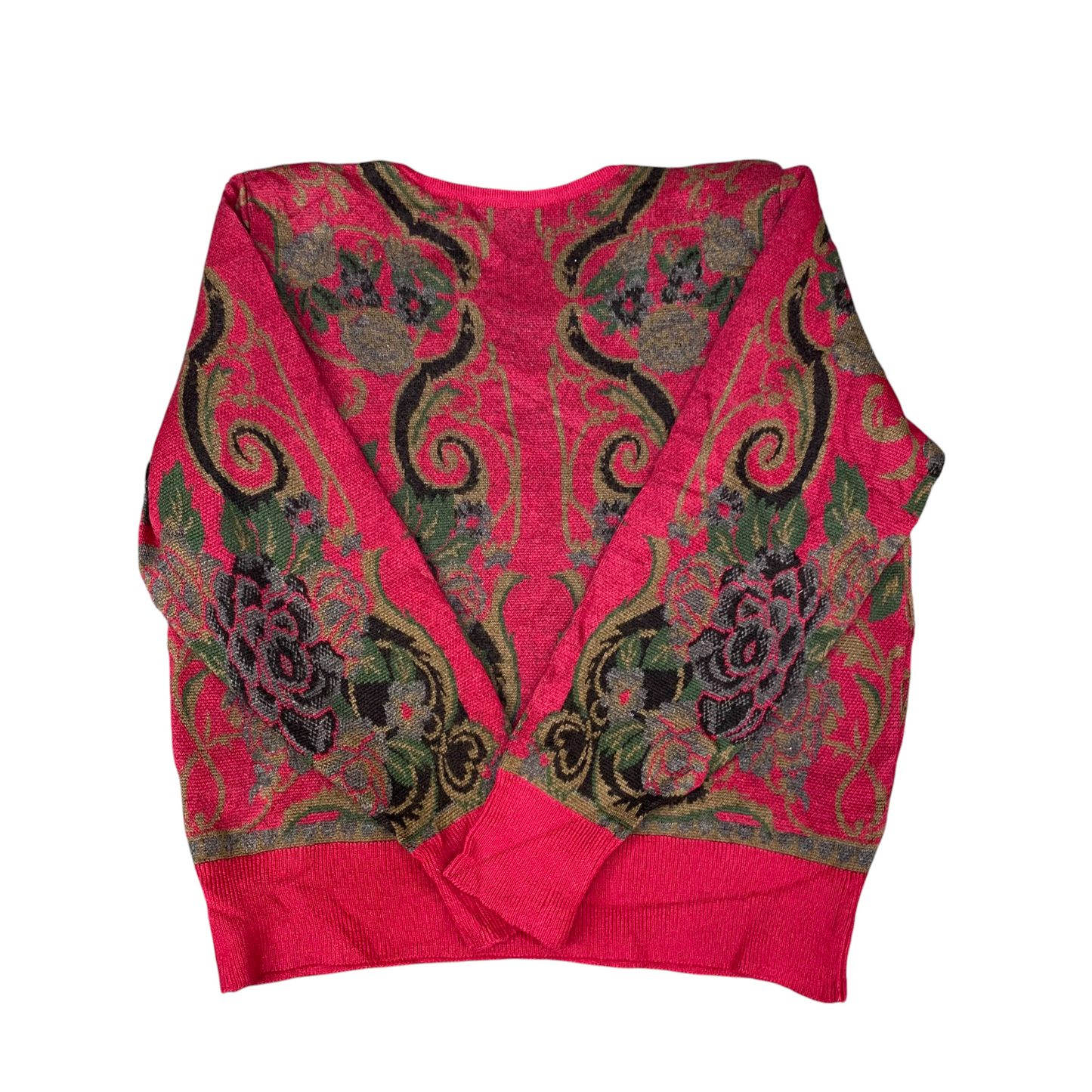 Jumper Womens Large Pink Floral Long Raglan Sleeve Round Neck Outdoor Pullover