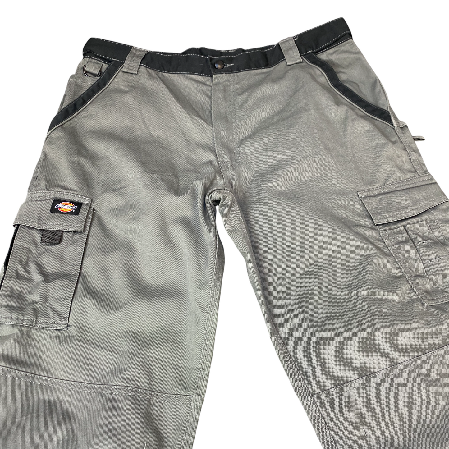 Dickies Cargo Pants Men XL Gray Black Workwear Double Knee Low Waist Relaxed Fit