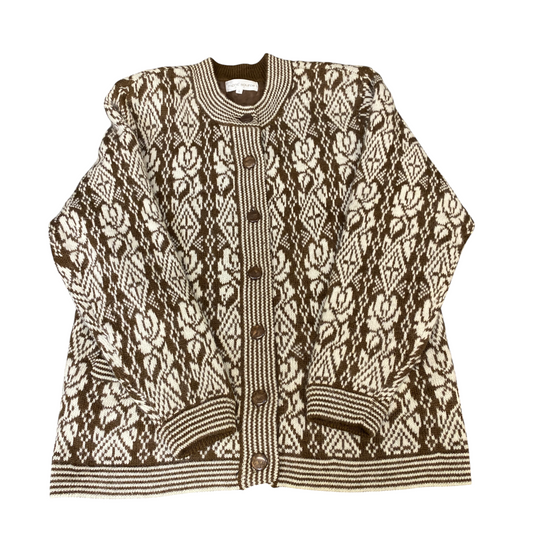 Mont' Source Cardigan Jumper Womens L Brown White Patterned Lined Button Front