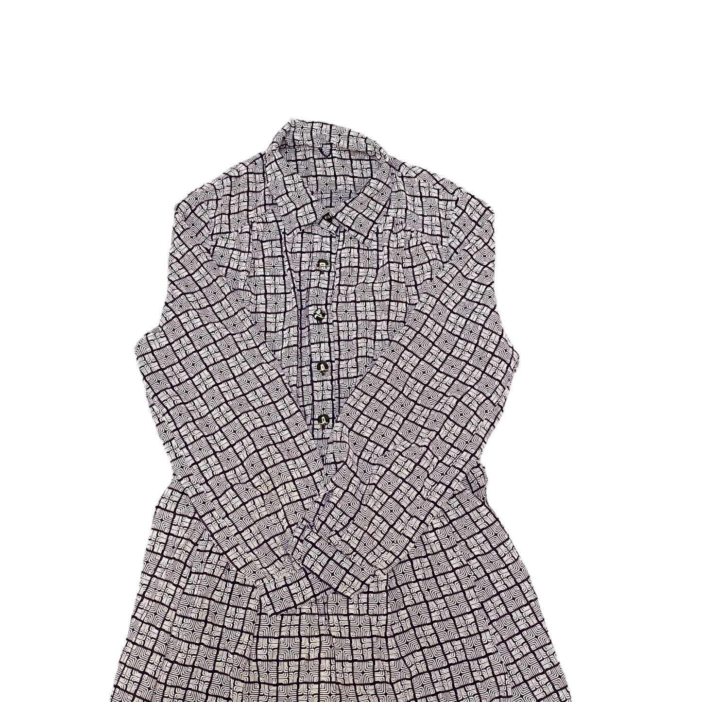 Womens Midi Dress Womens M White Black Geometric Long Sleeve Pleated Button Up