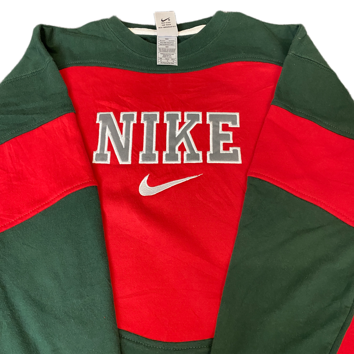 Nike Reworked Sweatshirt Mens M Green Red Embroidered Spellout Logo Vintage Y2K