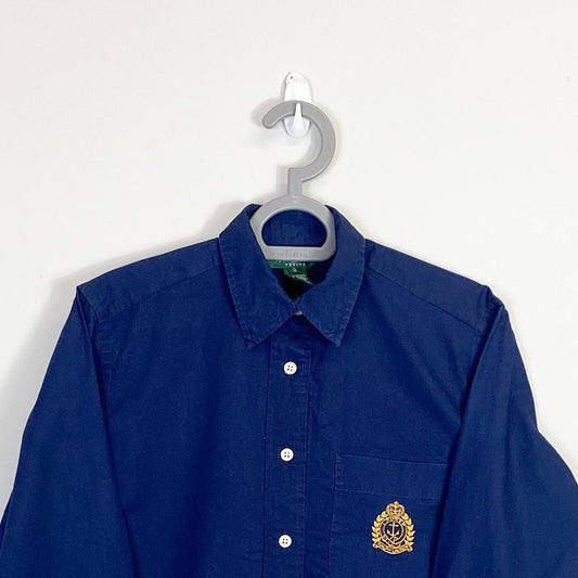 Ralph Lauren Shirt Womens Medium Navy Petite Collared Button Down