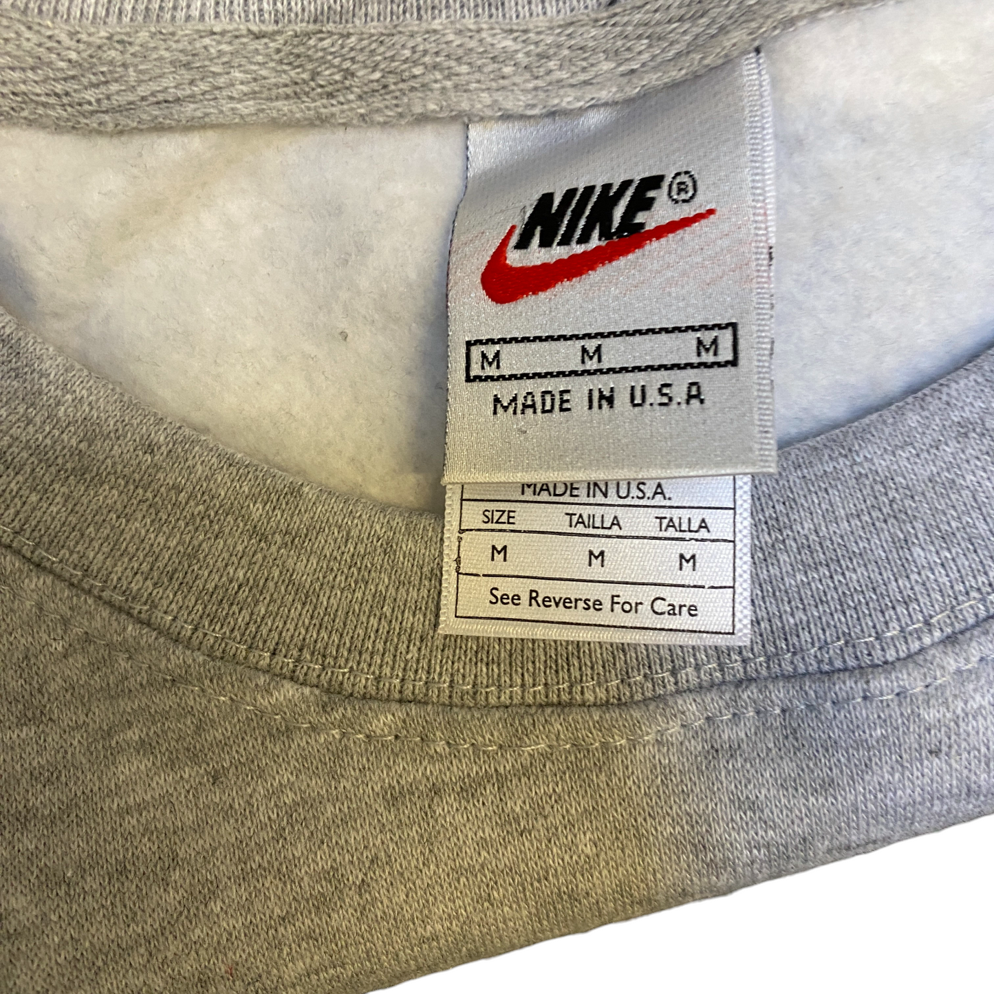 Nike Reworked Sweatshirt Mens Medium Grey Embroidered Spellout Logo Vintage Y2K