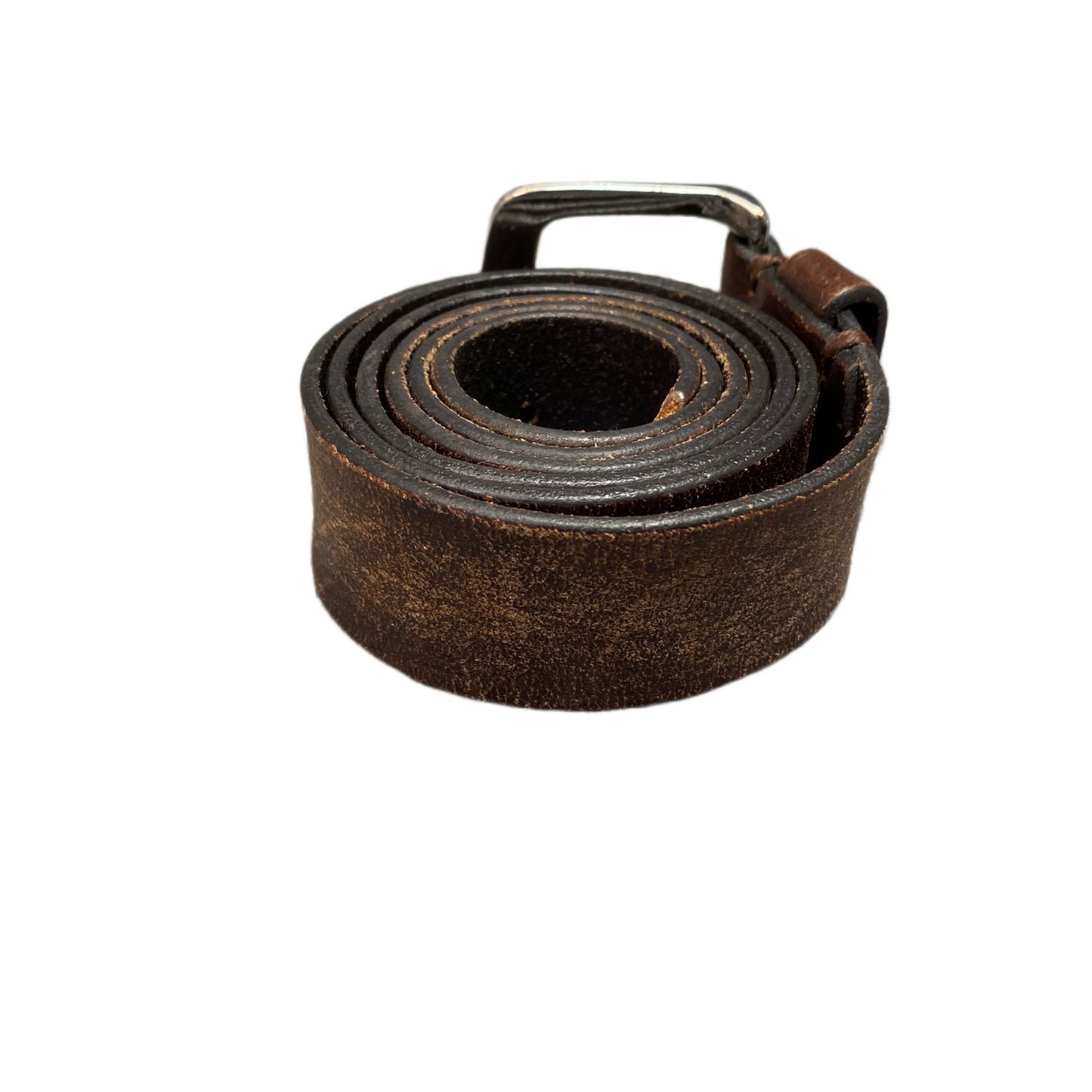 Vintage Waist Belt Mens Brown Leather Adjustable silver Pin Buckle 42 Inches