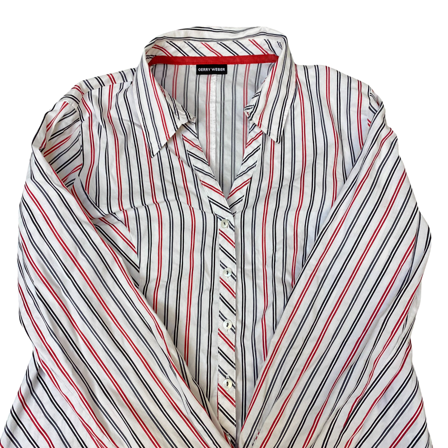 Gerry Weber Shirt Womens M White Red Striped Long Sleeve Collared Button Front