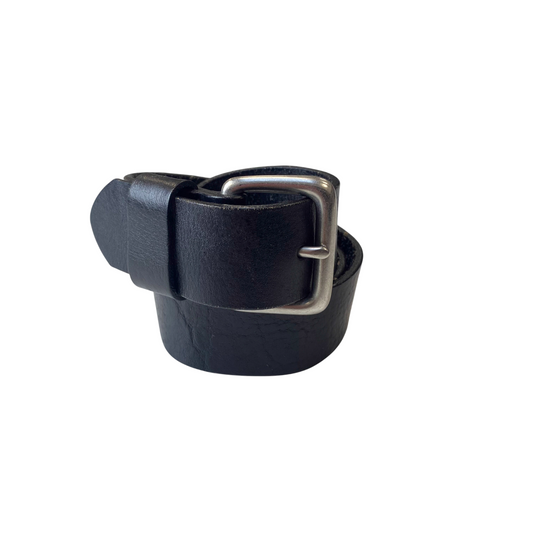 Men's Casual Waist Belt Black Leather Adjustable Silver Pin Buckle Size 37.5 in