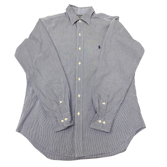 Polo Ralph Lauren Formal Shirt Mens M Blue Striped Lowell Pony Logo Button Down