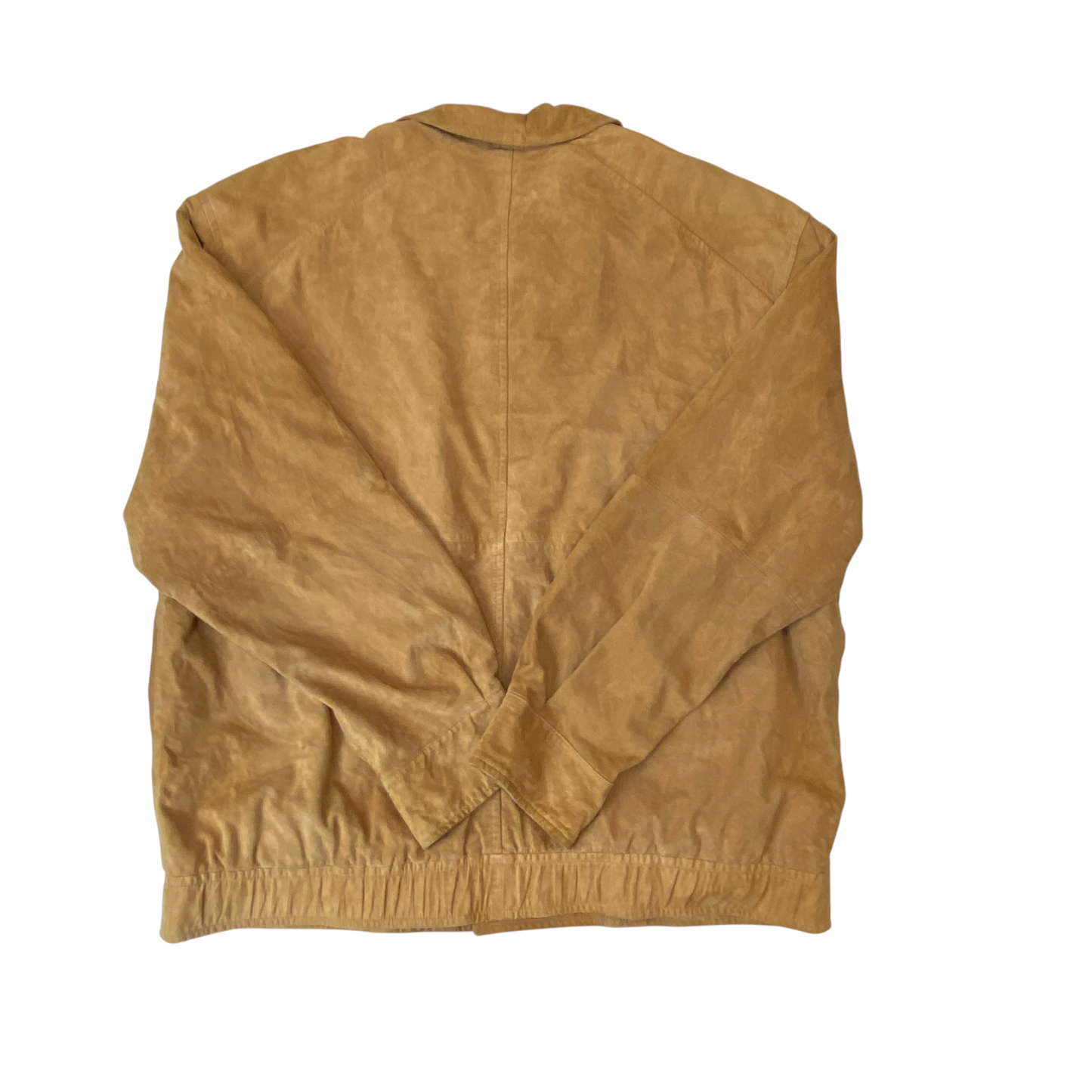 Classic Bomber Jacket Mens Large Brown Suede Leather Long Sleeve Button Front