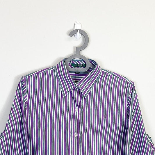 Ralph Lauren Shirt Womens Medium Purple Green Stripes Collared Button Down