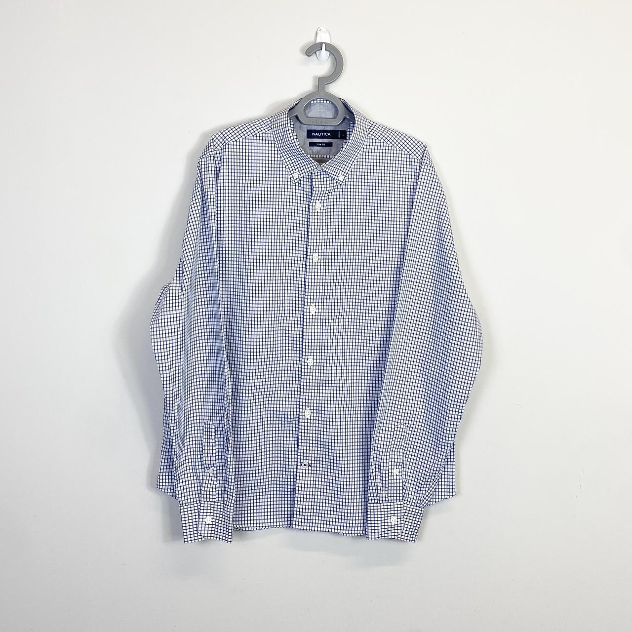 Nautica Shirt Mens Large Blue Check Collared Button Down Slim Fit