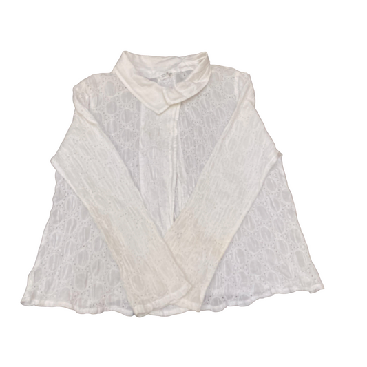 Blouse Top Womens M White Embroidered Eyelet Casual Long Sleeve Collared Outdoor