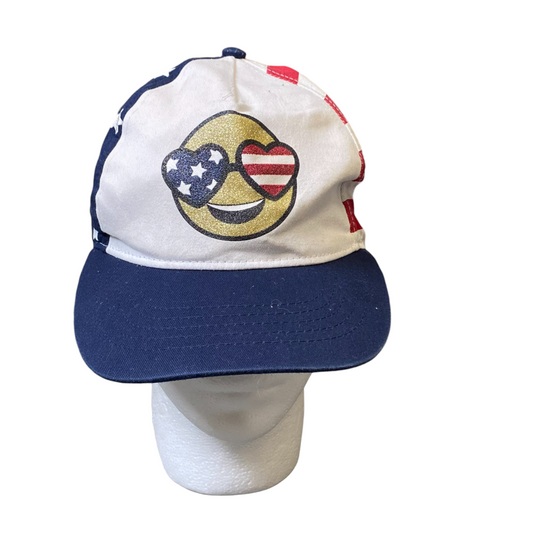 Place Baseball Cap Unisex Kids L/XL Blue USA Emoji Print Adjustable Snapback Hat